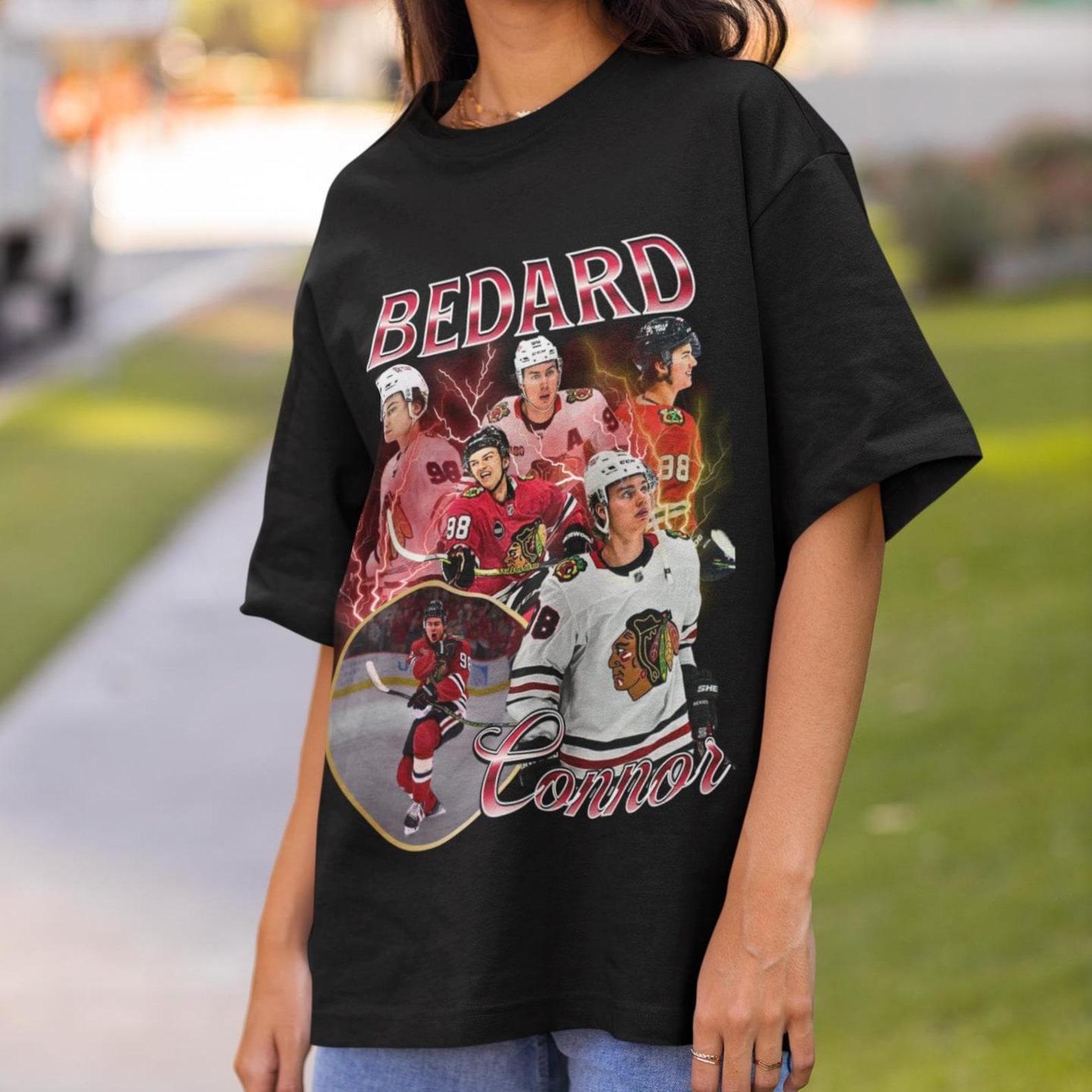 Connor Bedard Shirt Vintage 90s Chicago Blackhawks NHL Hockey Design Retro Bootleg Gift Classic Graphic Tee Unisex T-Shirt Limited Edition L