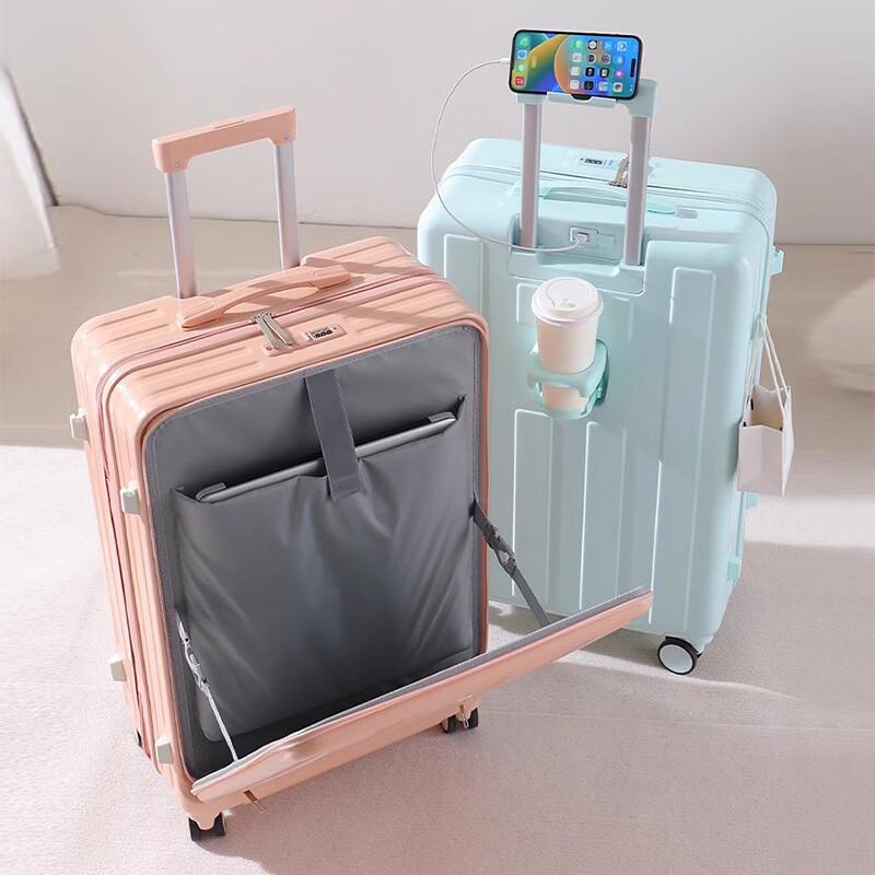 JOURHEY SHI Multifunctional Front-Opening Luggage with USB & Cup Holder
