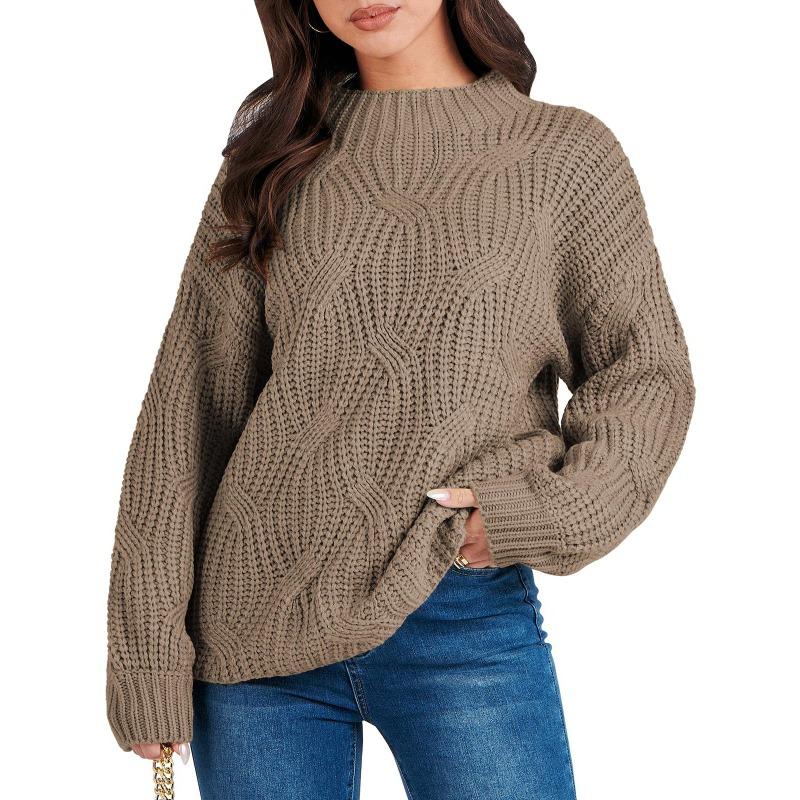 

JKASHDK Женская мода повседневная однотонная принтованная осень-зима с длинным рукавом свитера с круглым вырезом XL темно-коричневого