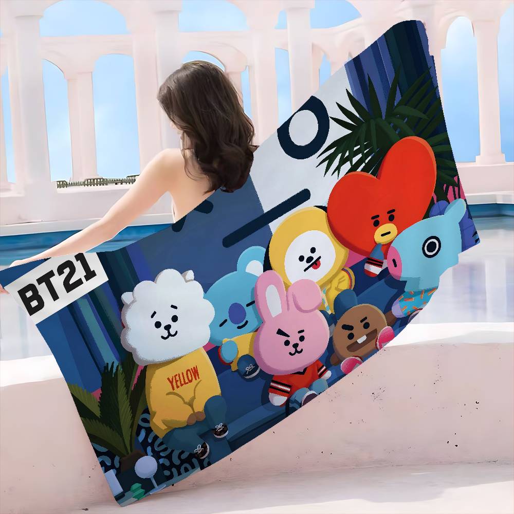 B-Bt-21 Group Cartoon Anime Big Microfiber Beach Towels Quick Dry Towel Sand Beach Towels Pool Towel for Travel Swim Pool Yoga