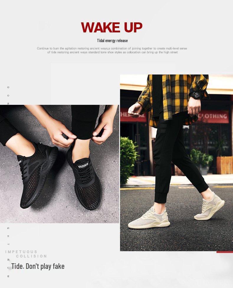 Summer Breathable Men's Mesh Shoes: Fashionable, Lightweight, Casual, Korean Style, Hollow-Out Design for Students.