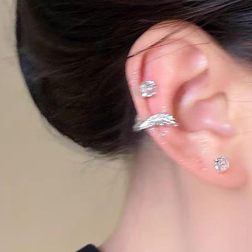 Angel Wing Twisted Rhinestones Studs Earrings Crystal Embellished Wing Ear Bone Nail Alloy Jewelry For Sensitive Skin