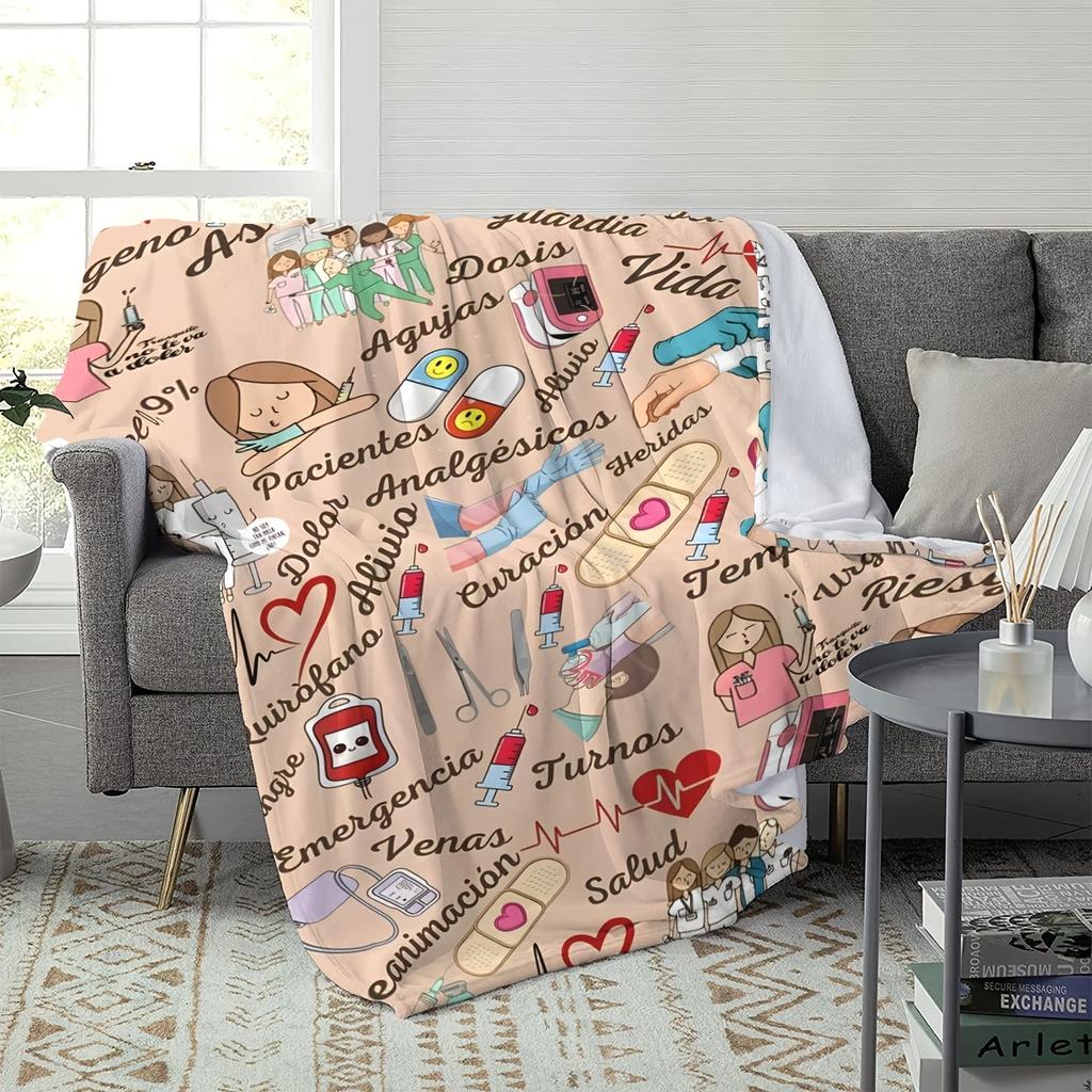 Medical Theme Blanket Sofa Cover Office Nap Blanket Decorative Blanket Gift for Parents Gift for Friends Suitable for Camping