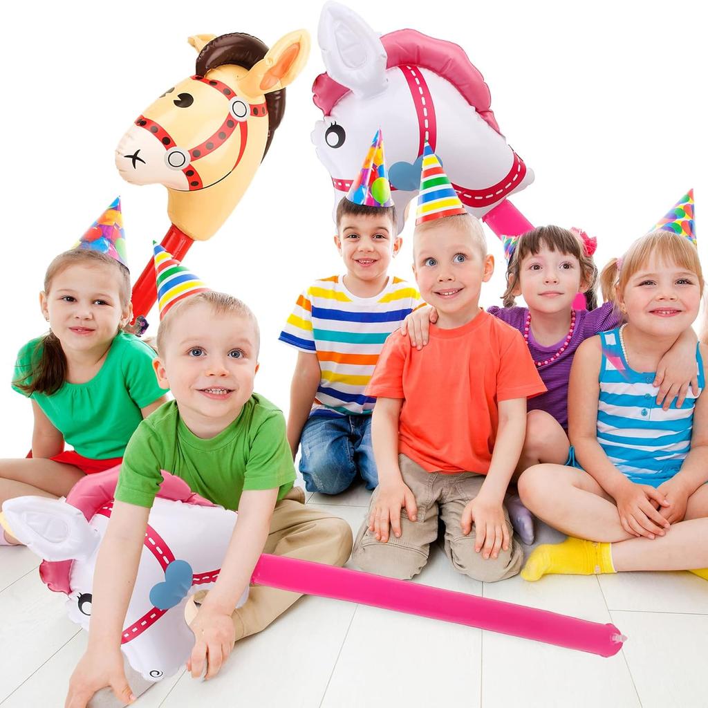 14 Pack 40 Inch Inflatable Stick Horse Blow up Cowboy Cowgirl Pony Horse head Stick Balloon for Birthday Christmas Baby Shower Cowboy Theme Party