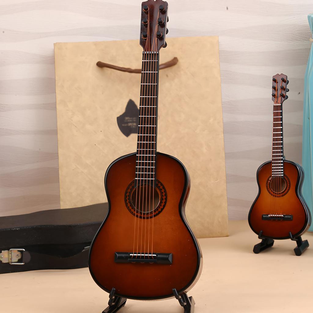 2pcs Miniature Guitar Model with Stand 15cm Mini 6 Strings Classic Guitar Gift for Musical Instrument Lovers