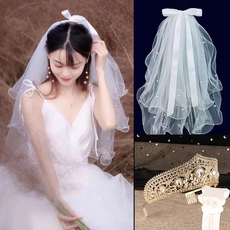 Golden Crown Veil Set: Bridal Hair Accessories & Wedding Photo Prop
