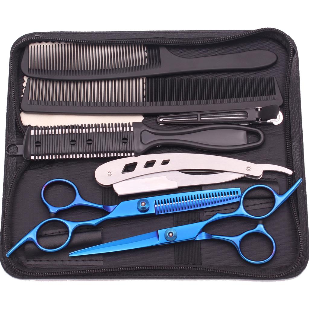 Haarschere 6" Edelstahl Haarschneideschere Friseur Ausdünnschere Haarschnitt Rasiermesser Kamm Wape Set für Friseurbedarf Dropshipping