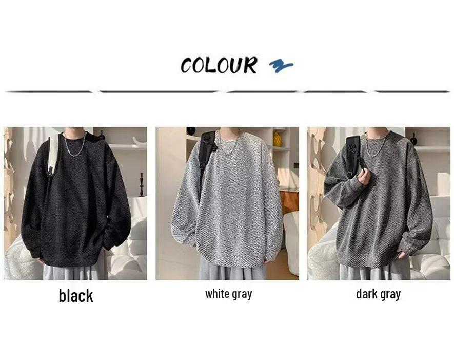 Men's Velvet Chenille Stripe Hoodie, Autumn/Winter, Warm Round Neck, Trendy American Style Pullover.