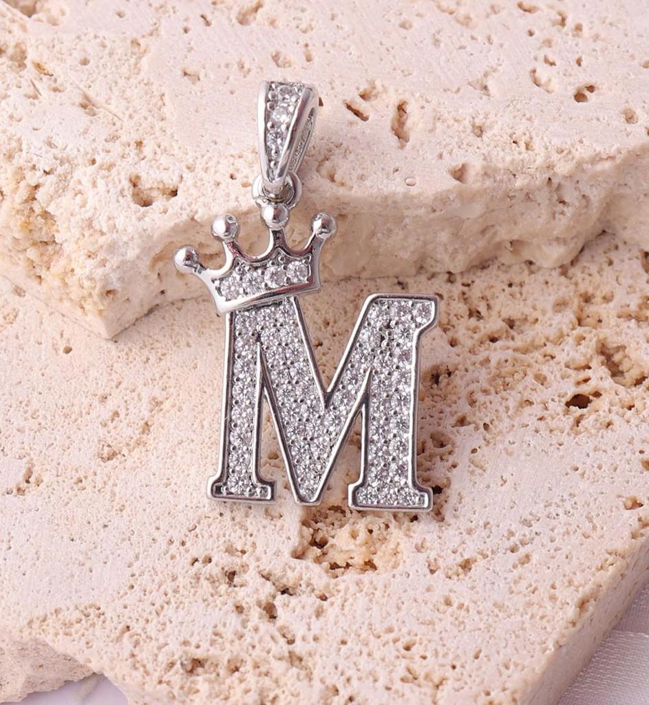 Gold-Plated Crown Rhinestone Letter Pendant Necklace