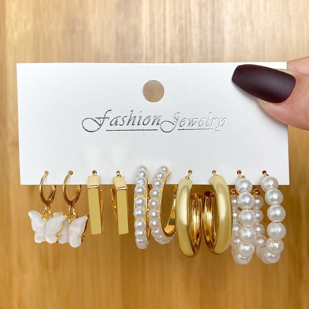 

Pearl Hoop Earrings Gold Women Fashion Jewelry Gift for Her