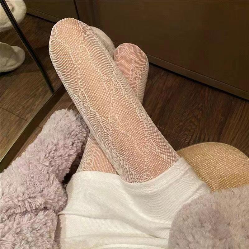 Seductive Black Fishnet Stockings with Bow and Letter Details - Plus Size European and American Styles