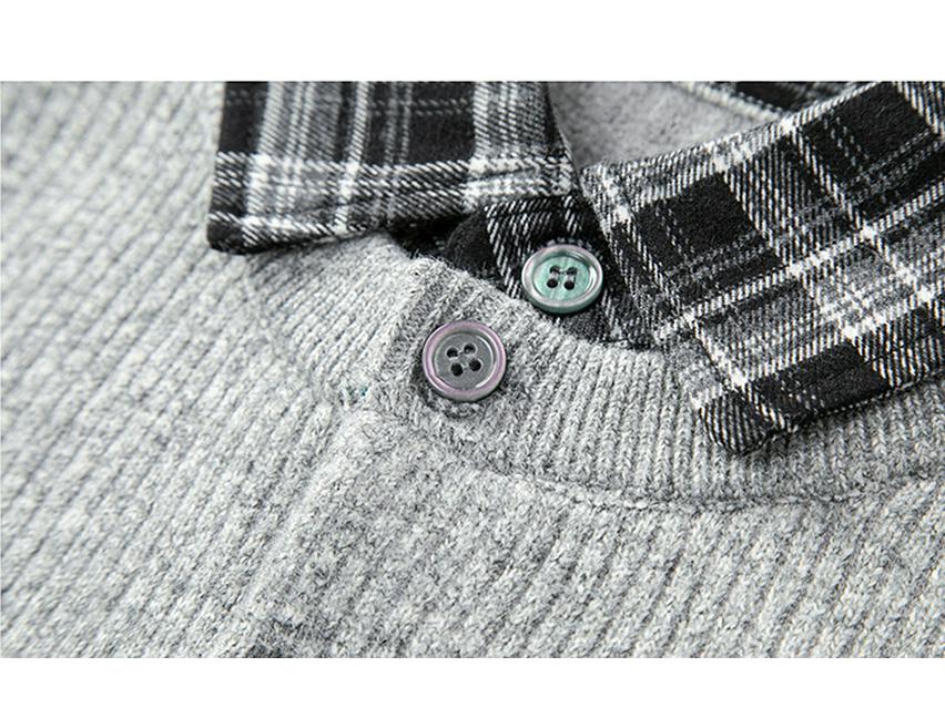 Men's Trendy Korean Style Plaid Knit Sweater with Shirt Collar - Warm, Loose Fit (Autumn/Winter)