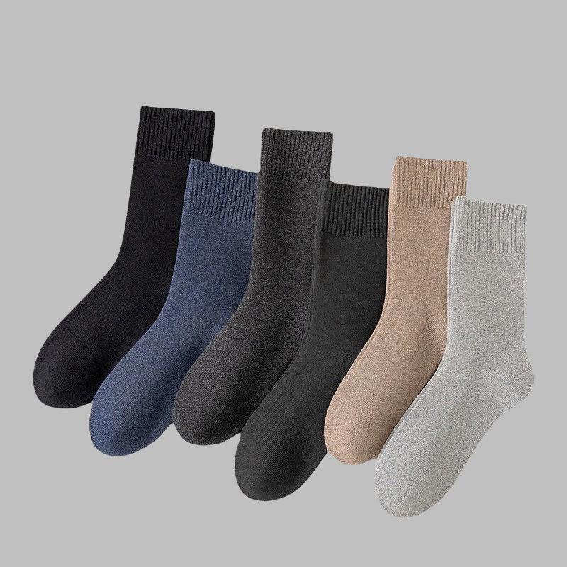Men's Mid-Calf Winter Socks - Thick Fleece-Lined, Solid Color, Cold Protection & Frost Resistance