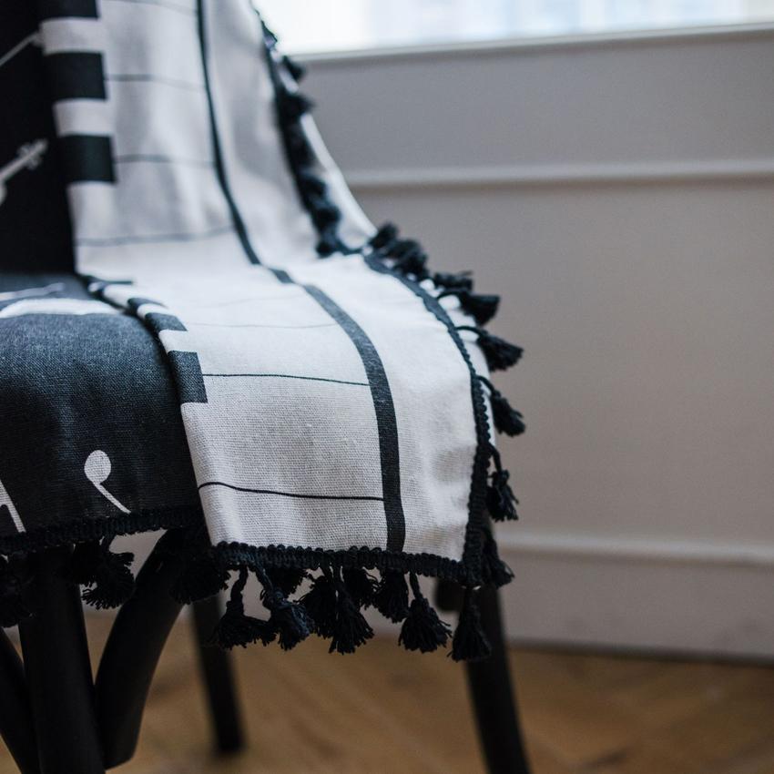 Black Plaid Blackout Curtain High Quality Simple Modern Homg Living Room Cotton Linen Bay Window Cover with Tassel Hooks