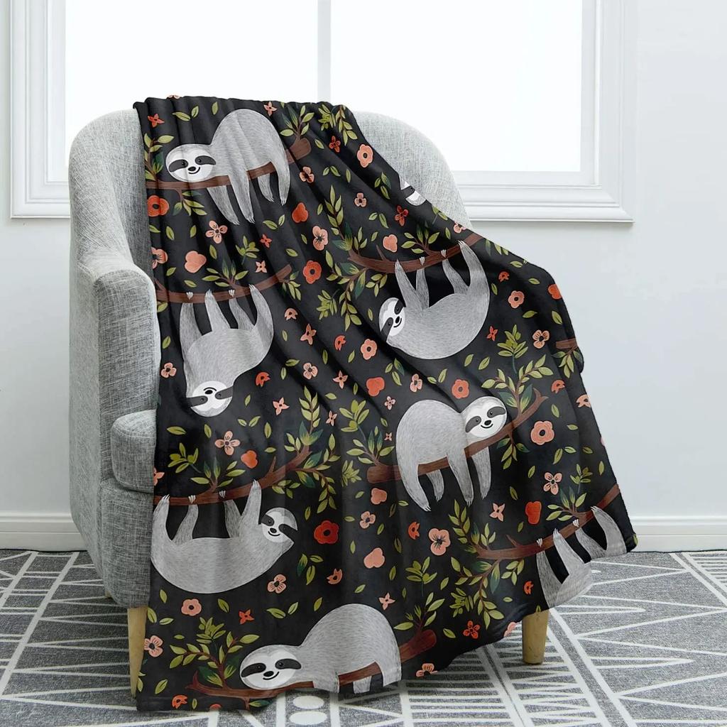 Cartoon Sloth Flannel Throw Blanket Cute Wild Animals Lazy Sloth Blanket for Bed Sofa Couch Warm Lightweight Super Soft Blanket