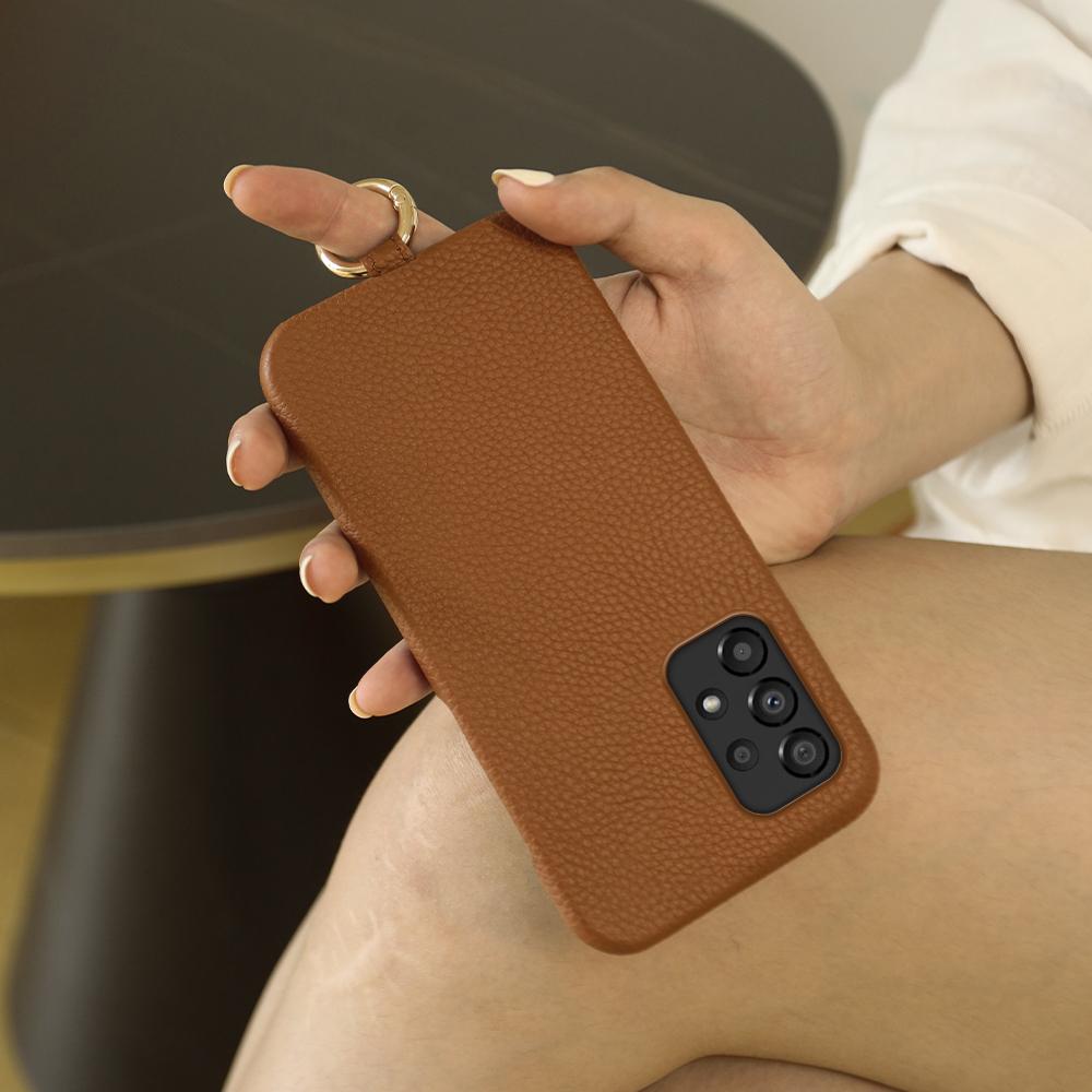 For Samsung Galaxy A33 5G Case with Lanyard Genuine Cow Leather PC Phone Back Cover