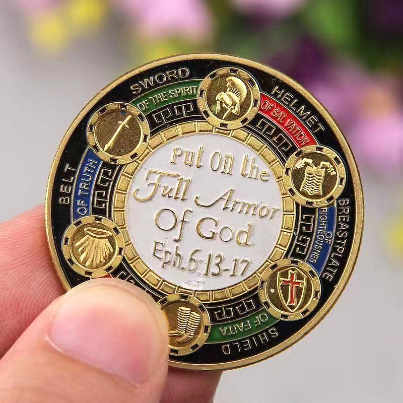 New Armor Commemorative Coins Challenge Coins with Double-sided Painted Metal Badges, God's Armor Military Medals.