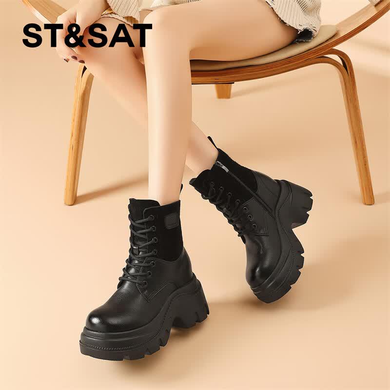 Women s Fleece-Lined Chunky Heel Platform Martin Boots 38
