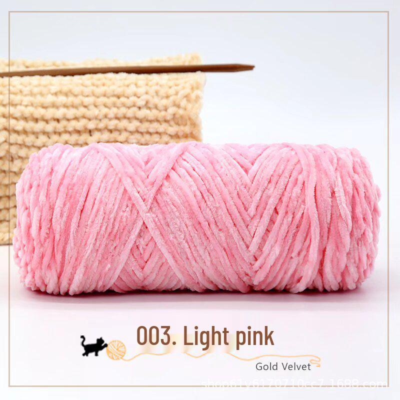 Golden Chenille Silk Velvet Yarn: Medium-Thick Polyester Yarn for Scarves, Glossy Velvet Crochet, and Wool Knitting Projects.