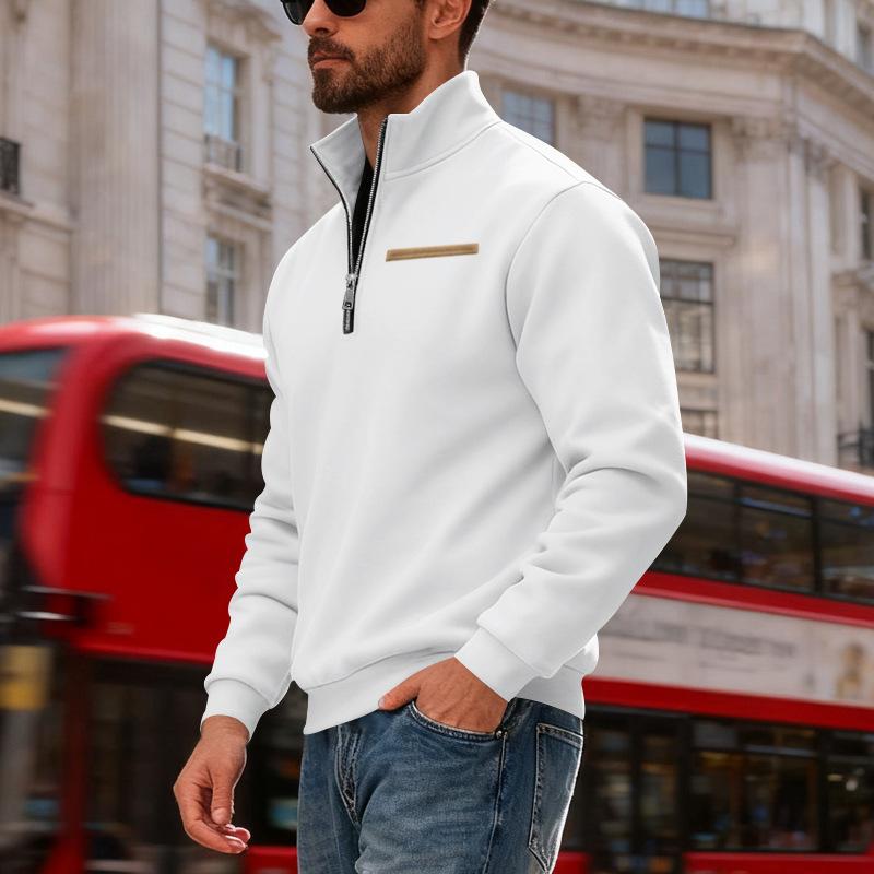 Winter Fleece-Lined Oversized Outdoor Men's Warm Stand-Up Collar Contrast-Striped Sports Sweatshirt