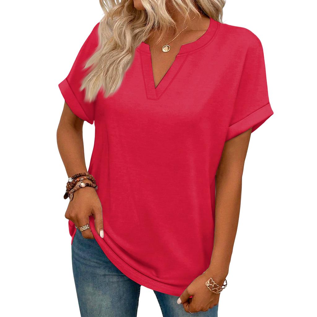 Stylish Women's Casual V-neck Short-sleeved Color T-shirt
