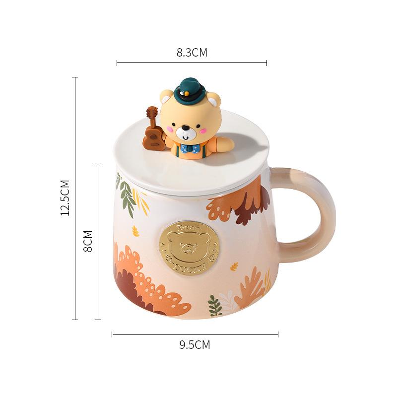 

Creative Cartoon Bear Mug Large Capacity Ceramic Cup Gift for Couples Coffee Cup with Copper Badge 380ml помаранчевий
