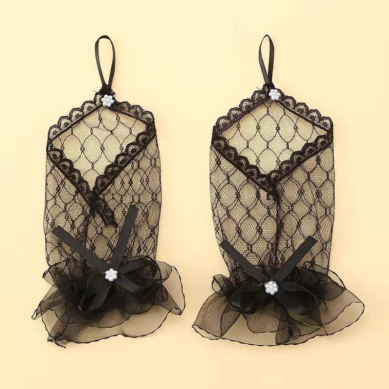 

Кружевные короткие перчатки для женщин, свадебные, в стиле Лолиты, сетчатые рукава для рук с бантом из ленты ручной работы и крючком для пальцев one size чёрный