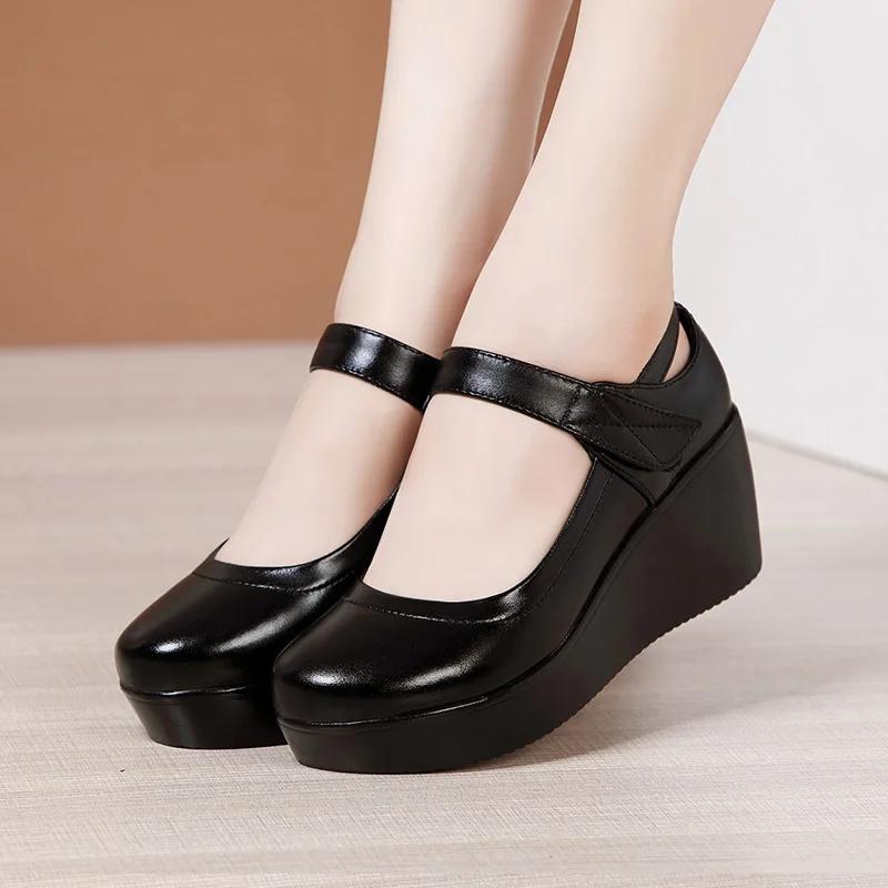 Small Size 32-43 Shallow Med Block Heels Mary Janes Women Pumps 2025 Comfortable Platform Wedges Shoes for Office Mom Model
