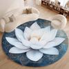 1 Piece Fantasy White Lotus Print Round Rug, Crystal Velvet Fabric Non-slip, Suitable for Indoor Entrance Living Room Decoration