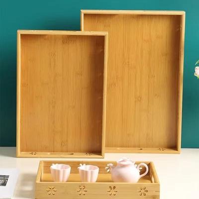 Wooden Tray 1PC Bamboo Tray Carved Tea Tray Tableware Rack Fruit Bread Dessert Tea Food Tray With Handle