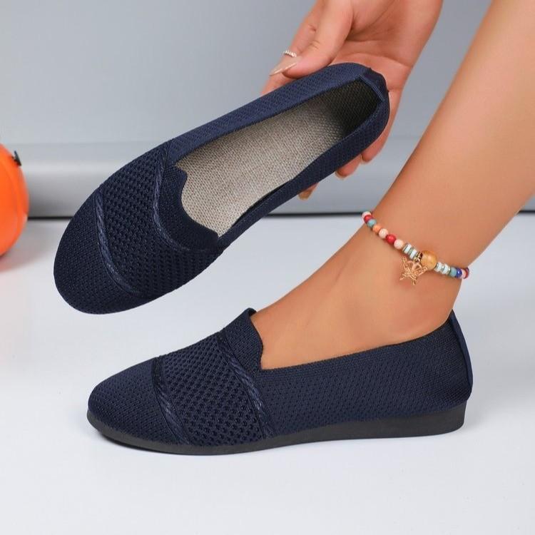 Europe, America and Foreign Trade Large Size Flat-bottom Knitted Breathable Low-top Single Shoes Women's One-pedal Breathable Shallow-mouth Doudou Sh