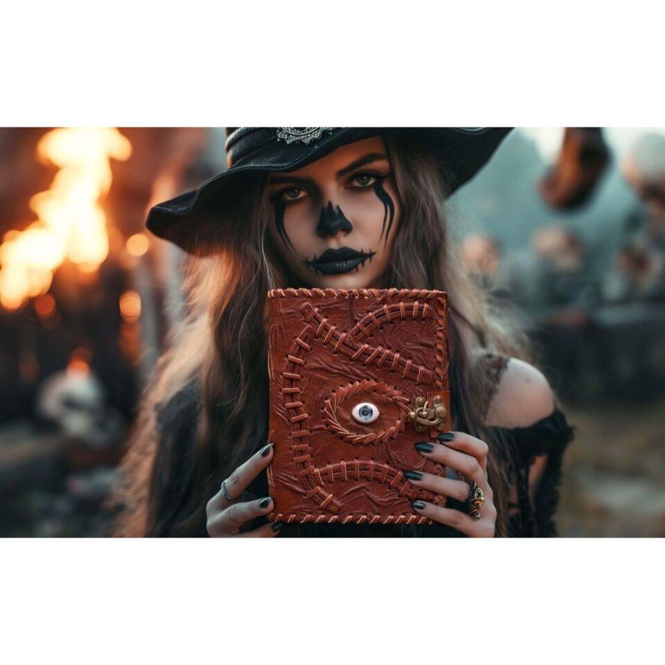 

Книга заклинаний, журнальный блокнот в кожаном переплете, размер 7 x 5 дюймов, 200 страниц, винтажная бумага 7 x 5 in коричневый/красный