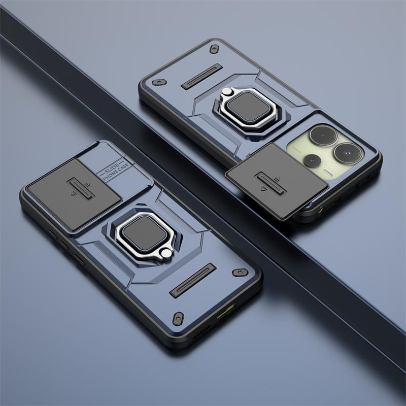Ring Bracket Phone Case For Xiaomi Redmi Note 14 4G Case Cover For Redmi Note 14 Pro 4G Sliding Window Funda Back Cover
