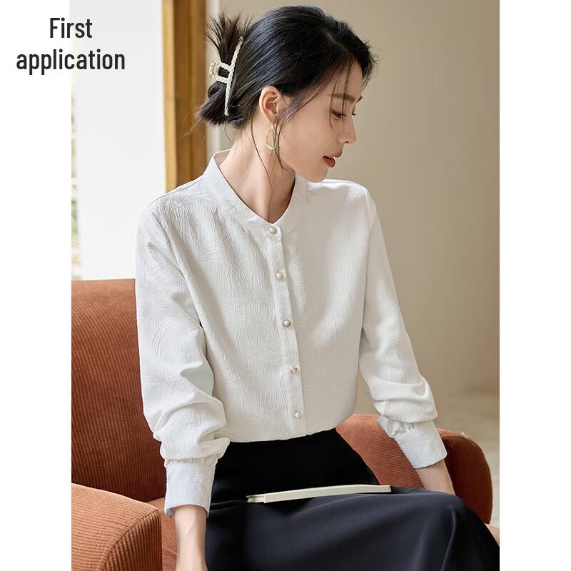 

Women s New Chinese Style Pearl Stand Collar Long-Sleeve Shirt M