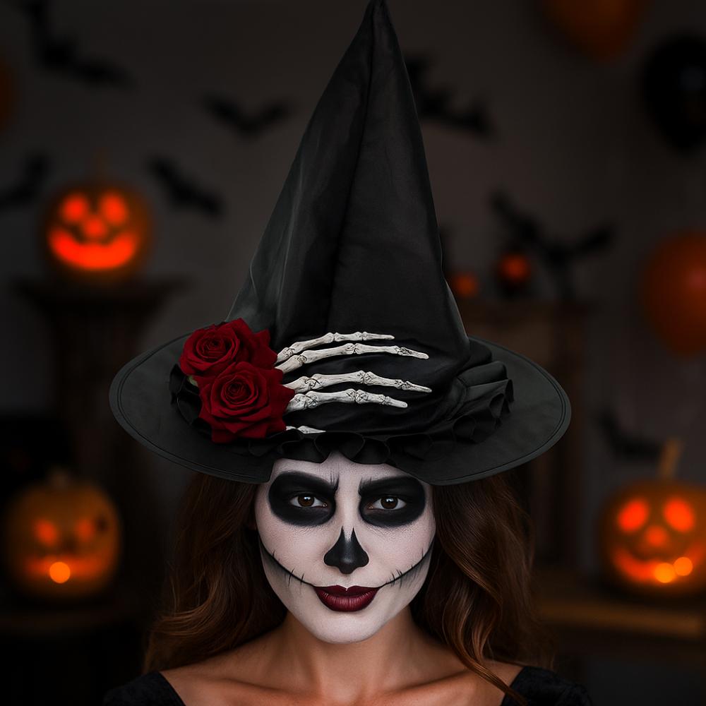 Skeleton Hand Halloween Witch Hats Flower Witch Hat Casual Style Skull Wizard Cap  Night club