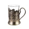 Vintage Russian Style Glass Cup With Embossed Metal Holder Retro Whiskey Tea Mug Home Bar Decor Business Souvenir Gift