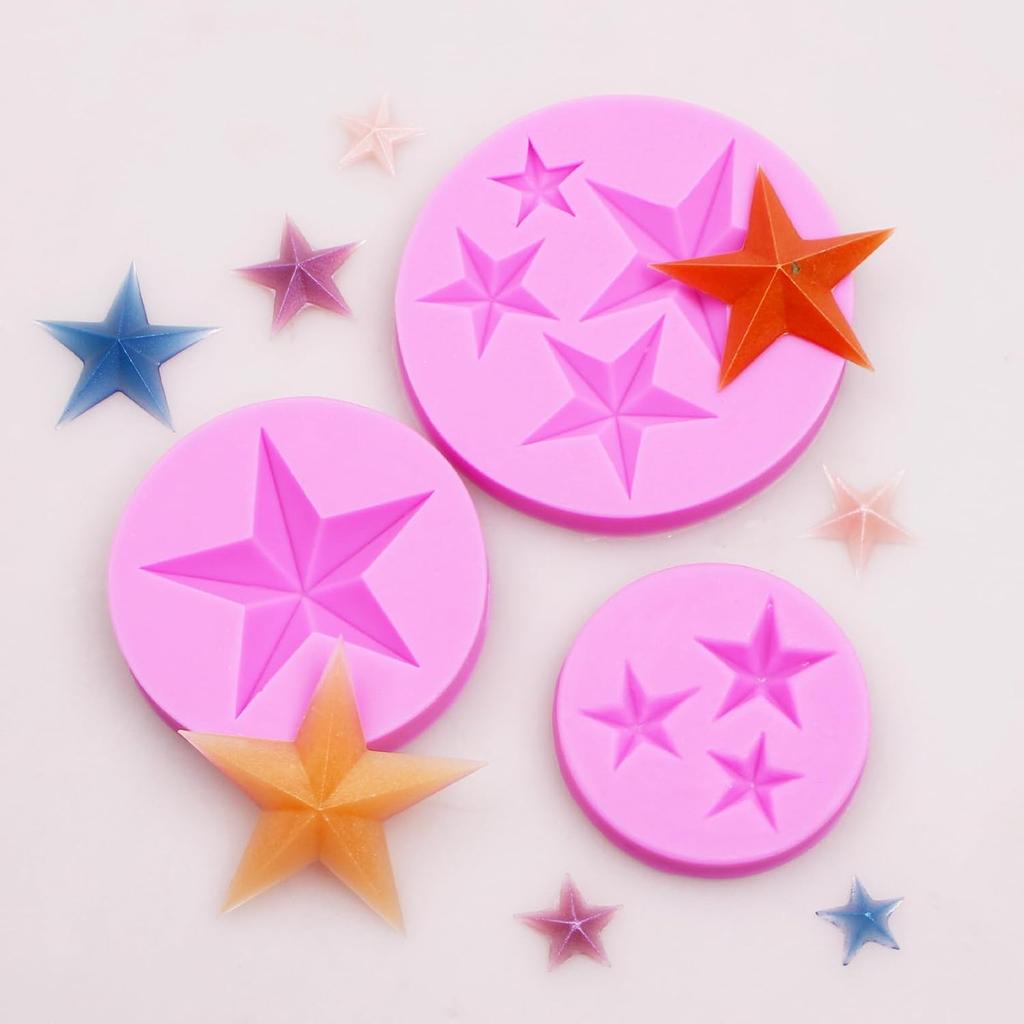 Star Fondant Silicone Molds, 3D Five-Pointed Star Shaped Chocolate Molds, Cake Decorating Baking Molds for Cupcake Topper Candy Gum Cookie Jelly