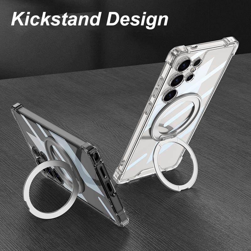 Clear 360° Kickstand Holder Case For Samsung Galaxy S26 S25 S24 S23 S22 Ultra Plus FE A16 A36 A56 A17 A37 A57 Hard Acrylic Cover