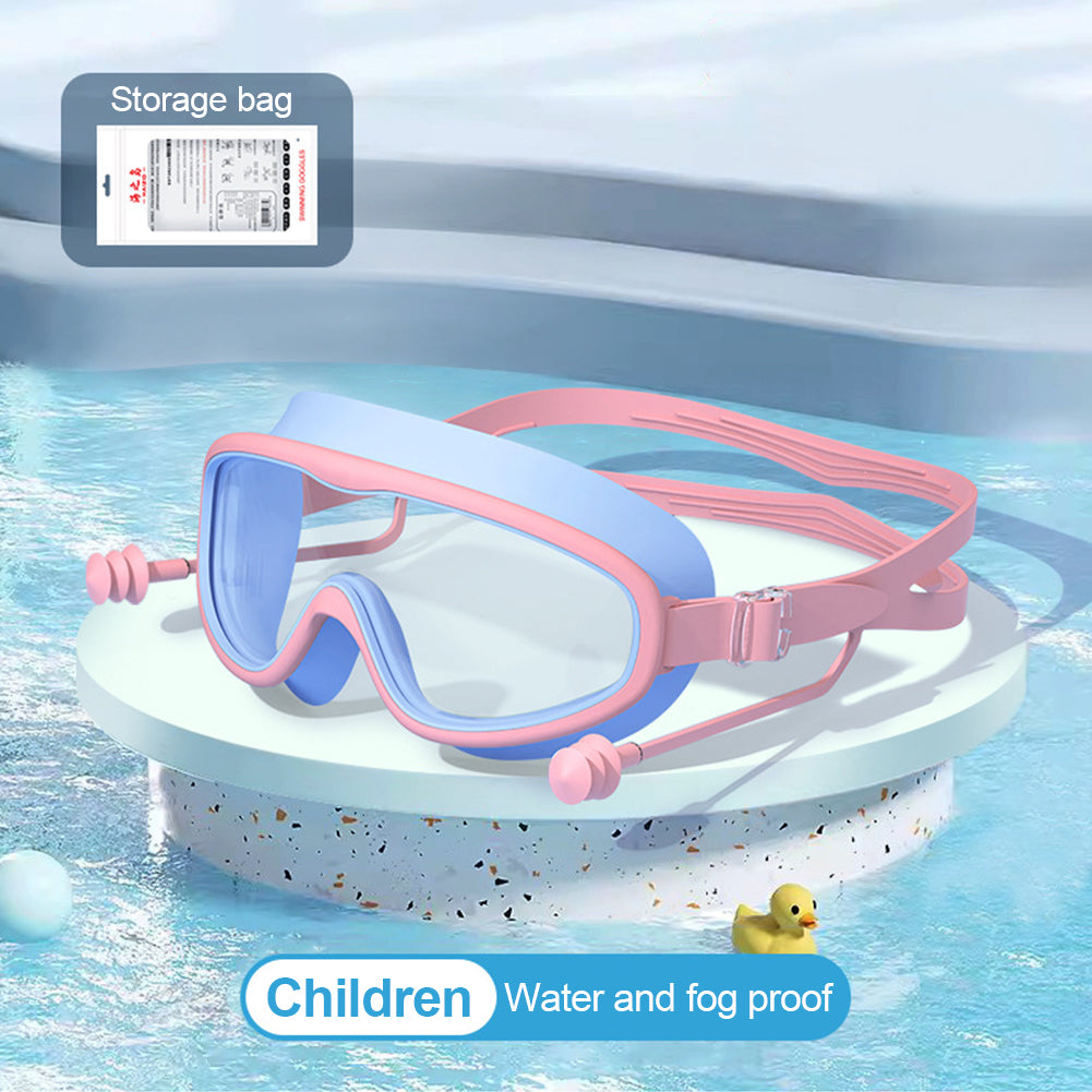 Large Frame Swimming Goggles with Earplugs for Kids High Quality Children's Antifog Swim Pool Glasses Waterproof HD Swim Eyewear