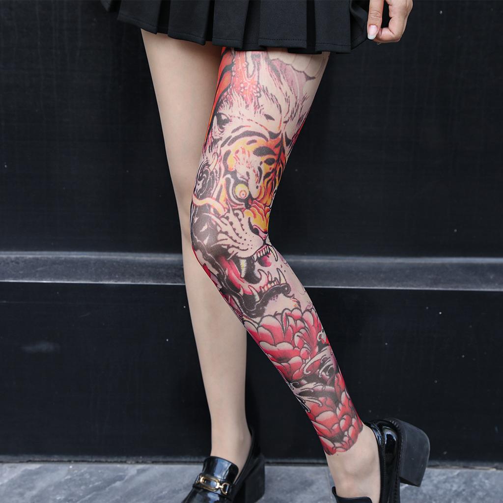 1 pezzo Collant Stampati con Tatuaggi da Donna Collant Patternati Senza Cuciture a 360 Gradi Calze a Rete Trasparenti Grafiche