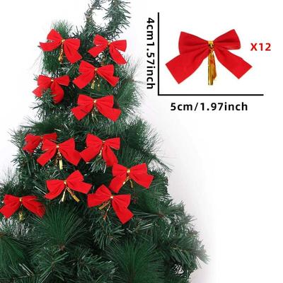 12Pcs Valentine'S Day Red Bows For Wreath Rustic Bows For Winter Red Bow Christmas Gilt Edged Tree Bows For Wedding Decor