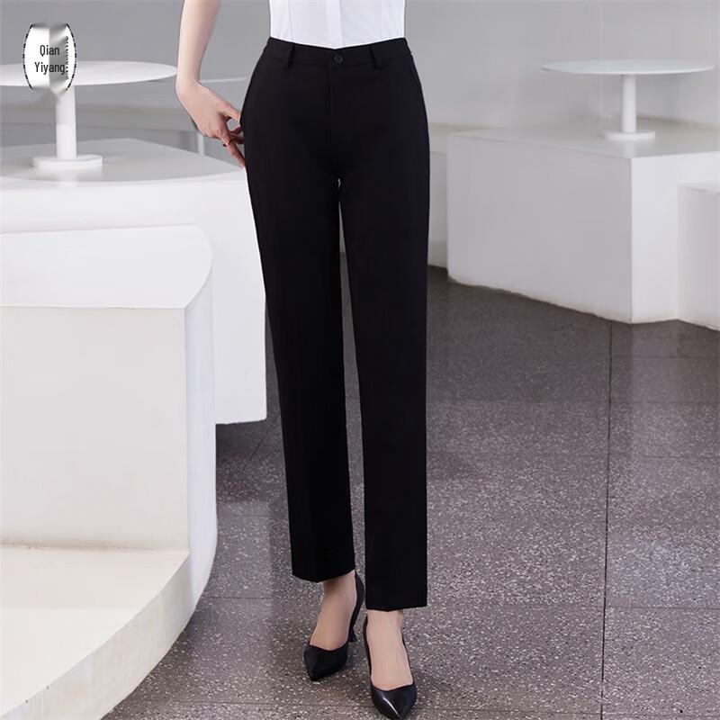 Women s Summer Black Professional Straight-Leg Trousers S