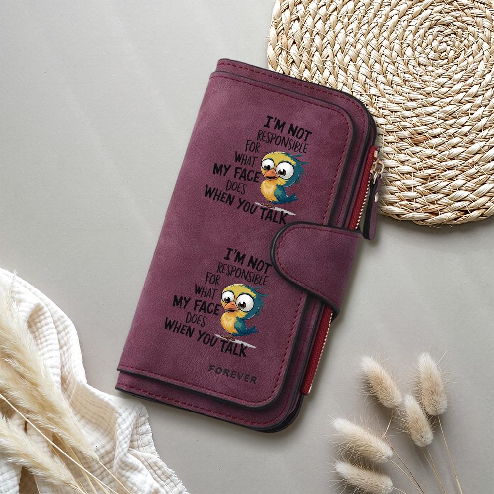 Cute Bird Print Purse Funny Quote Faux Leather Wallet Casual Card Holder