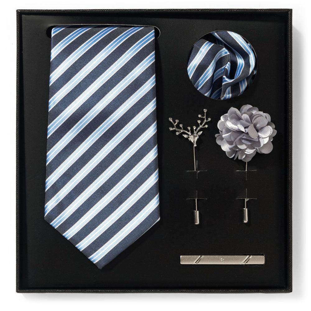 Tie Men'S Net Color Striped Cashew Flower Men'S Tie High Sense 6-Piece Gift Box Men'S Suit Accessories