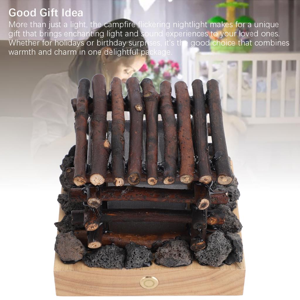 Faux Fire Lamp USB Rechargeable 3 Mode White Noise LED Faux Campfire Night Light for Desk