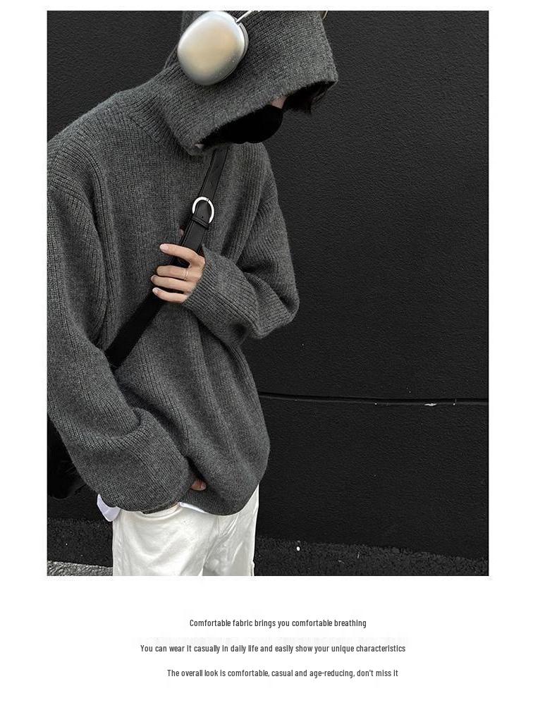 Men's Retro Hooded Knit Cardigan - Autumn/Winter Unisex Korean Trend Style