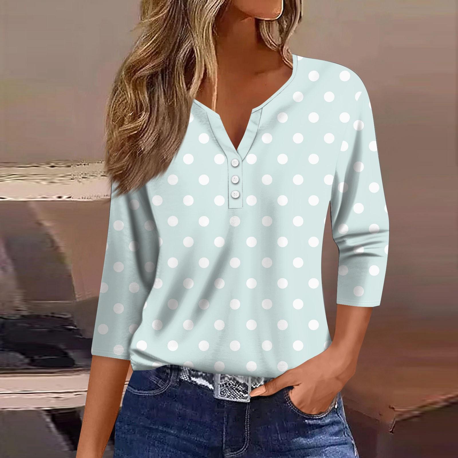 

Жен. Футболка Футболка С принтом Пуговицы Рукав 3/4 Повседневные Выходные Мода Классический Классический V-образный вырез Обычный Верх XL