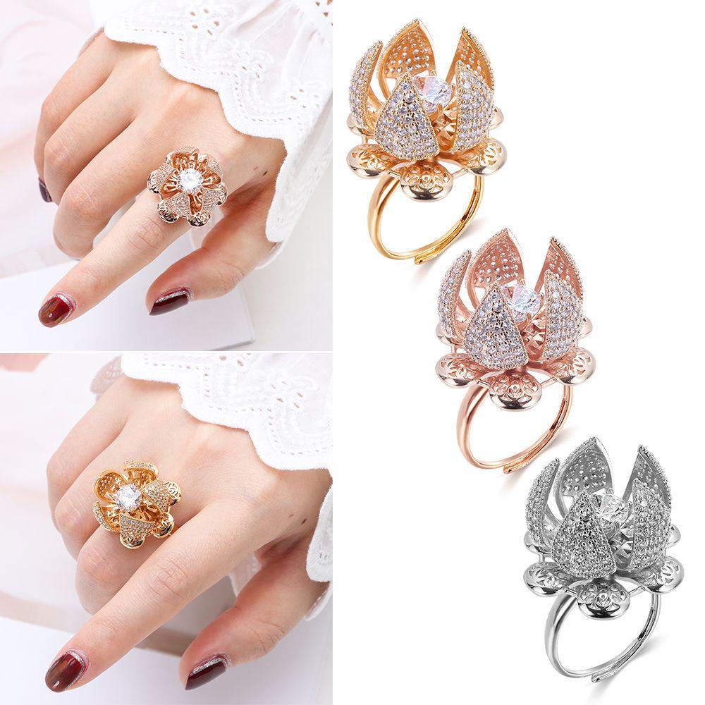 

стиль Jewerly Циркон Вращающееся кольцо Гирлянда Кольцо Полый Открытый Цветок Полый Открытый И Закрытый Бутон Кольцо