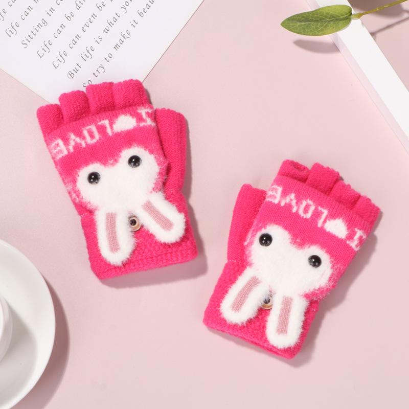 Yuan Autumn and Winter Go Out To Write Homework Comfortable, Warm and Cold-proof Cute Imitation Mink Bunny Children Flip Gloves