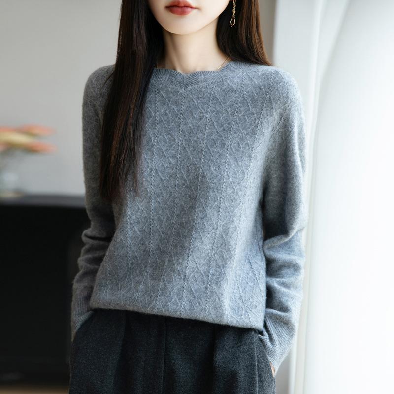 Nuevo Suéter de Punto de Cuello Redondo de Otoño e Invierno para Mujer Jersey Holgado de Manga Larga Capa Base Casual y Sencillo
